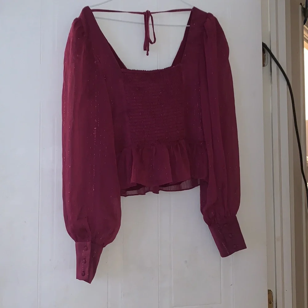 Wayf | Glitter Long Sleeve V Neck Blouse Size Large - Picture 7 of 7